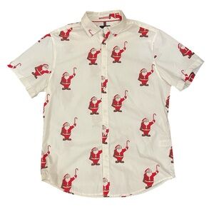 Denim & Flower Holiday Button Down White/Red Medium